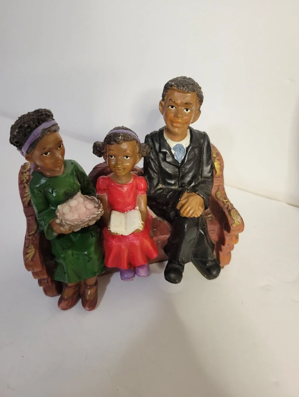 Vintage 90s Black Amercana Church Heritage Set-Family Pew Figurine & 3-D Plagues